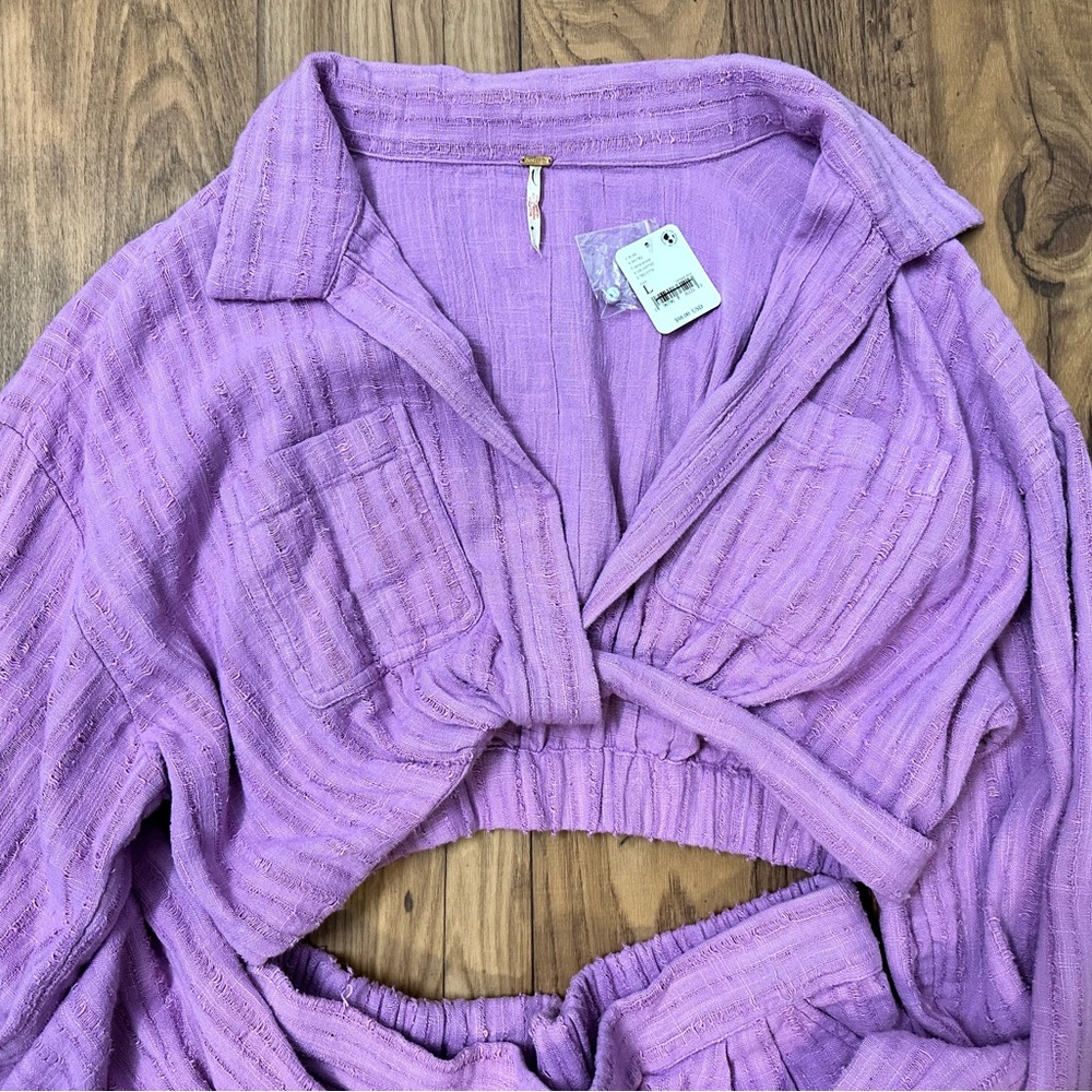 Free People Lavender Two-Piece Cropped Shirt & Shorts Set - Picture 5 of 7